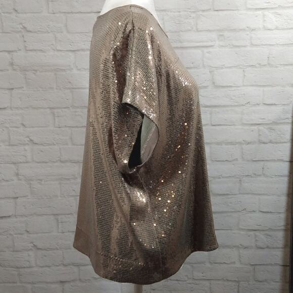 MO Trina Turk Gold Sparkle Sequin Flowy Fit Short Sleeve Blouse Top Shirt NWT XS - Picture 5 of 9